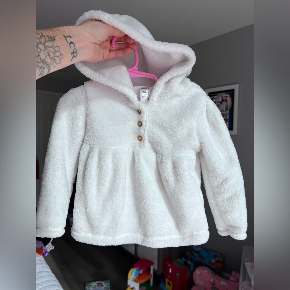 Carter's Baby Girls White Sherpa Hoodie Size 24M VGUC